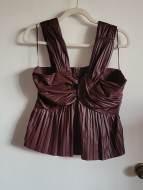 Express Brown Faux Leather Pleated Twist-Front Camisole